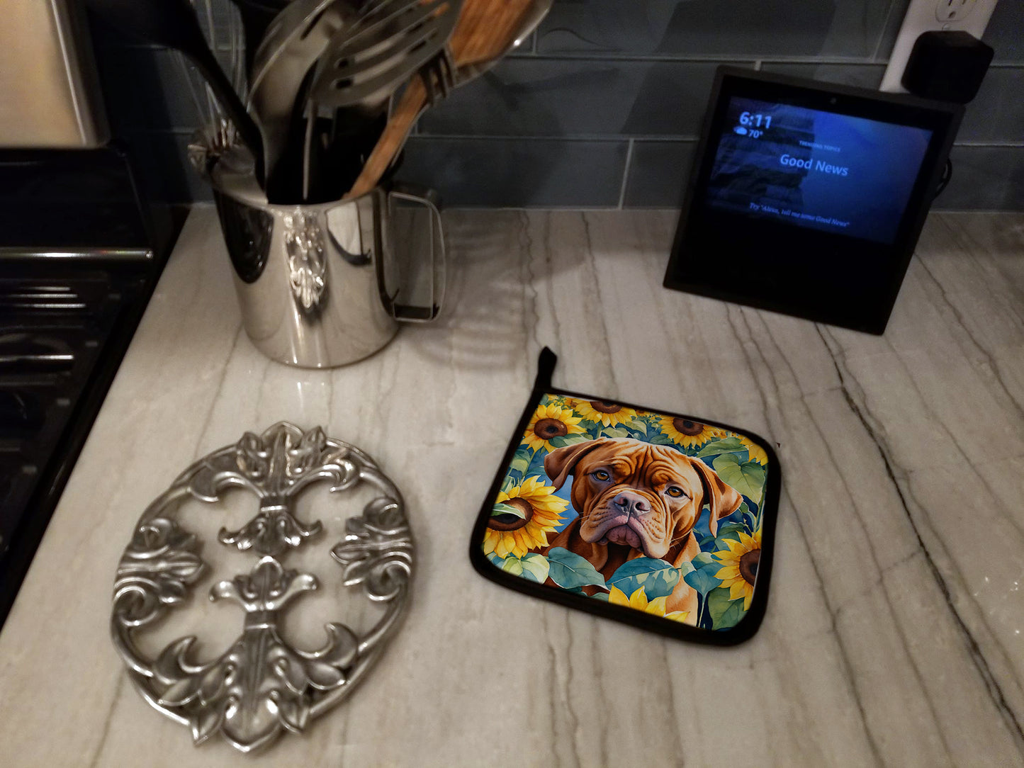 Dogue de Bordeaux in Sunflowers Pair of Pot Holders