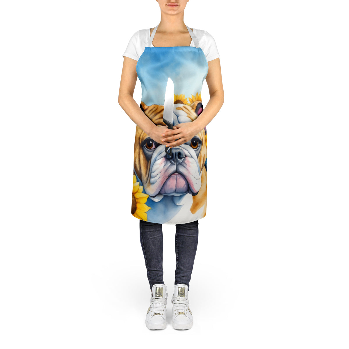 English Bulldog in Sunflowers Apron