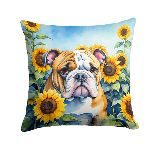 Buy this English Bulldog in Sunflowers Throw Pillow