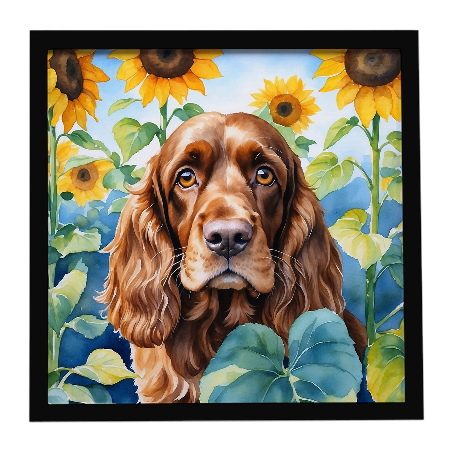 Buy this English Cocker Spaniel in Sunflowers Framed Metal Print
