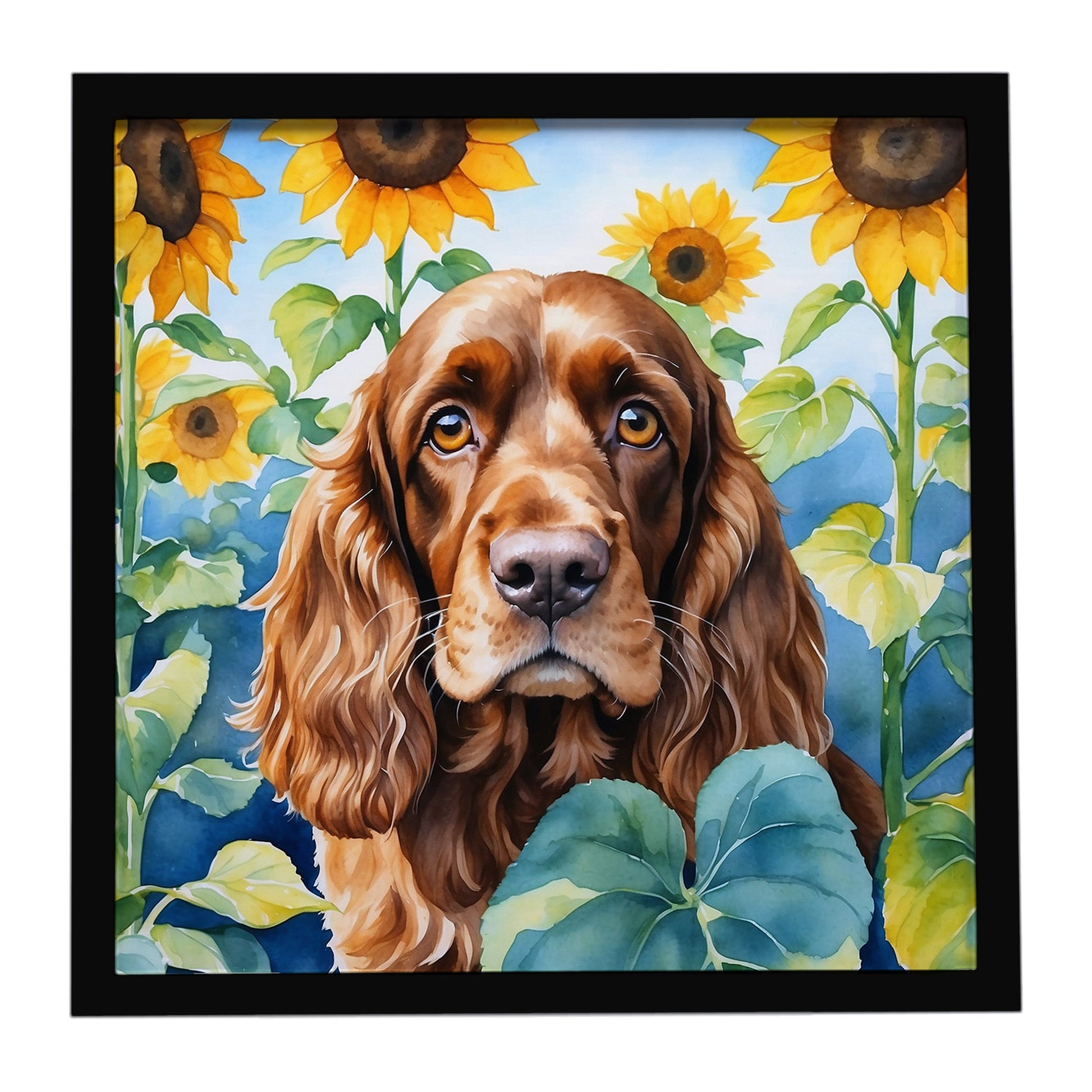 Buy this English Cocker Spaniel in Sunflowers Framed Metal Print