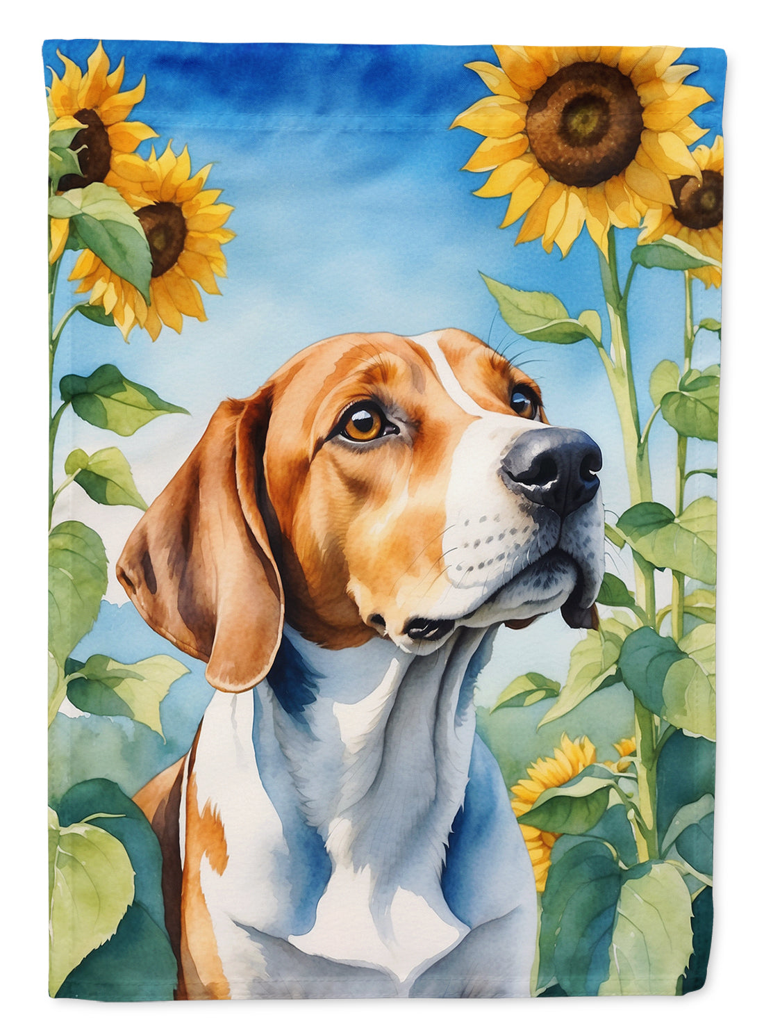 Buy this English Foxhound in Sunflowers Garden Flag