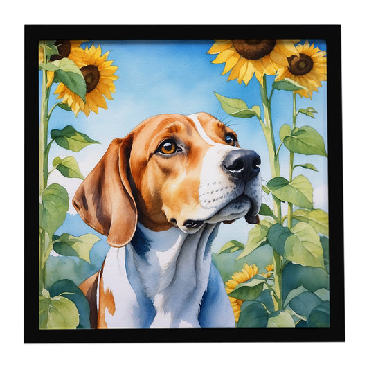 Buy this English Foxhound in Sunflowers Framed Metal Print