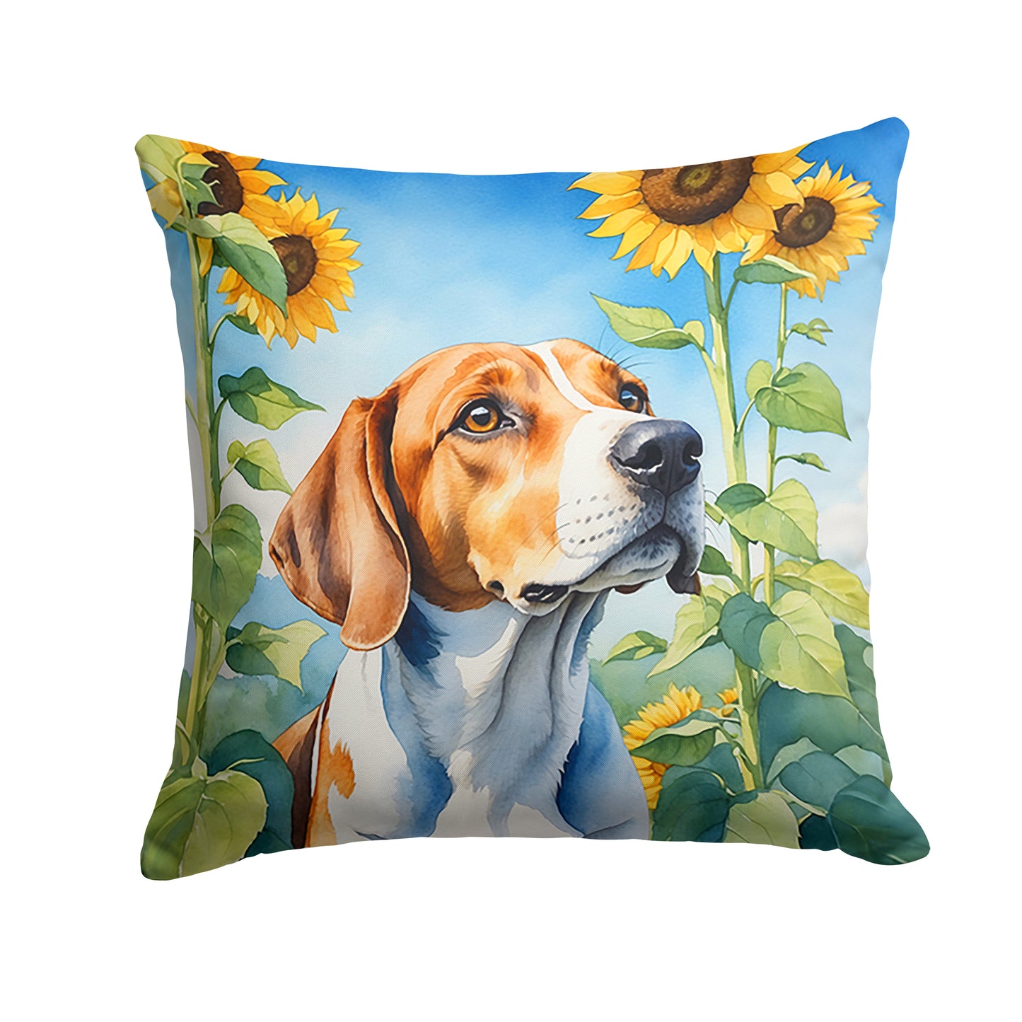 Buy this English Foxhound in Sunflowers Throw Pillow