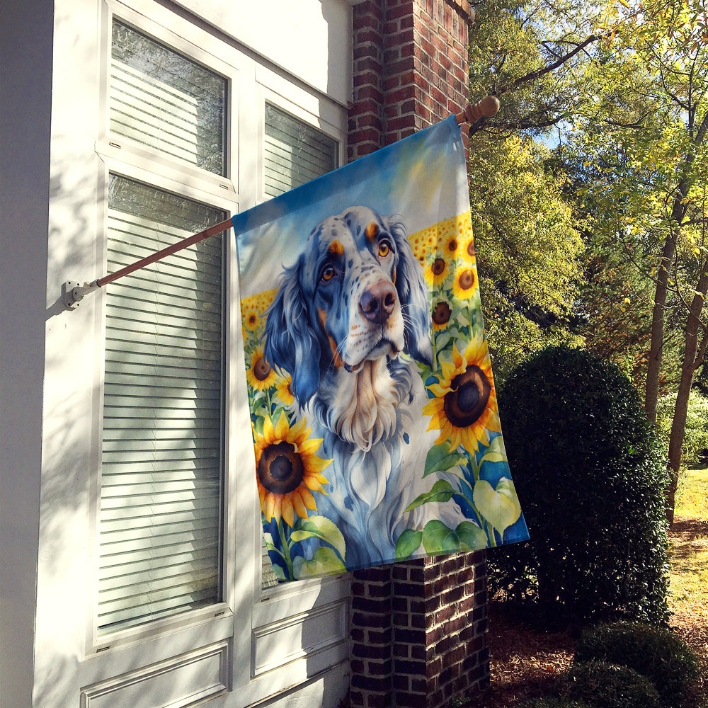 English Setter in Sunflowers House Flag