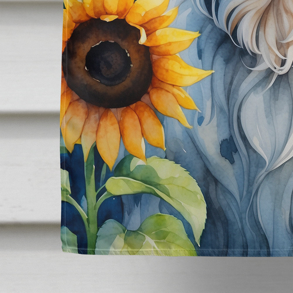 English Setter in Sunflowers House Flag