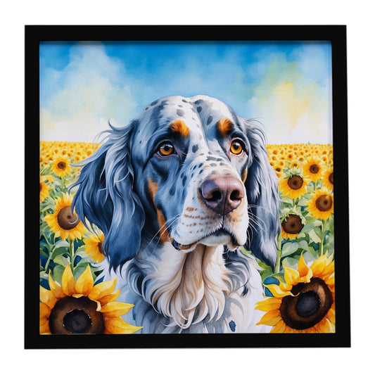 Buy this English Setter in Sunflowers Framed Metal Print