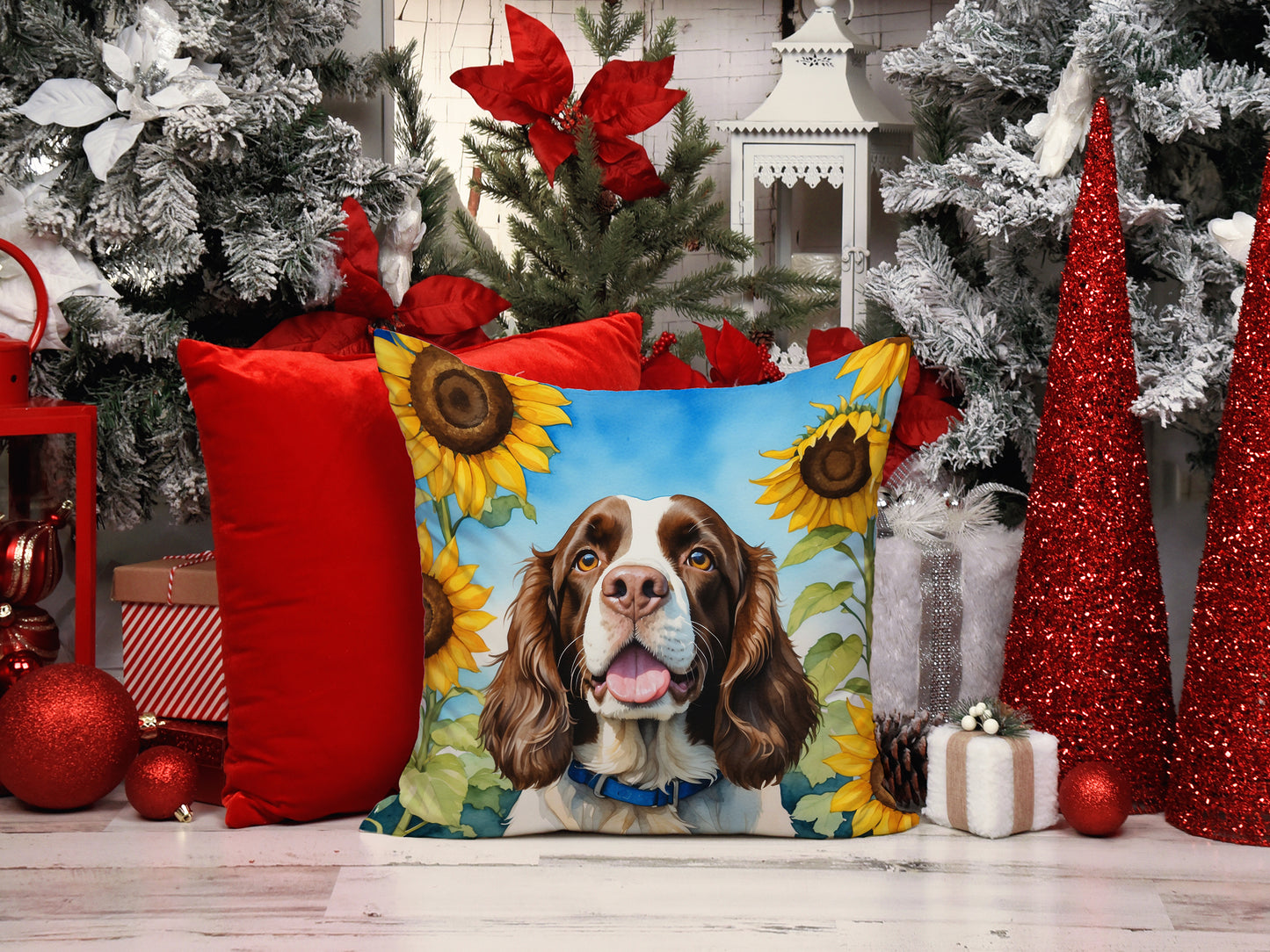 English Springer Spaniel in Sunflowers Throw Pillow