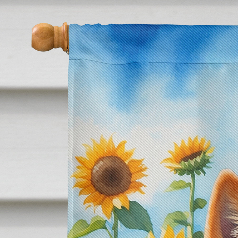 Finnish Spitz in Sunflowers House Flag