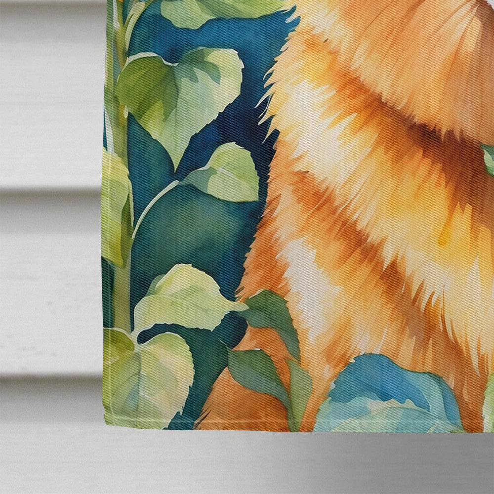 Finnish Spitz in Sunflowers House Flag