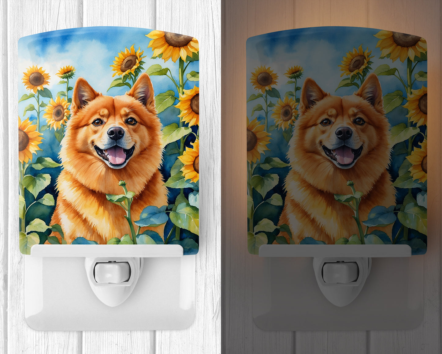 Finnish Spitz in Sunflowers Ceramic Night Light