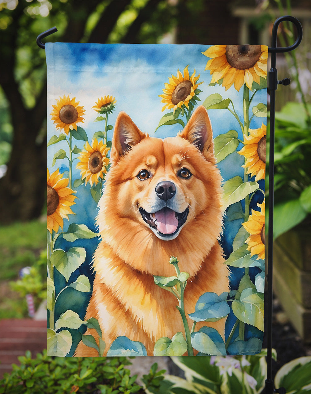 Finnish Spitz in Sunflowers Garden Flag