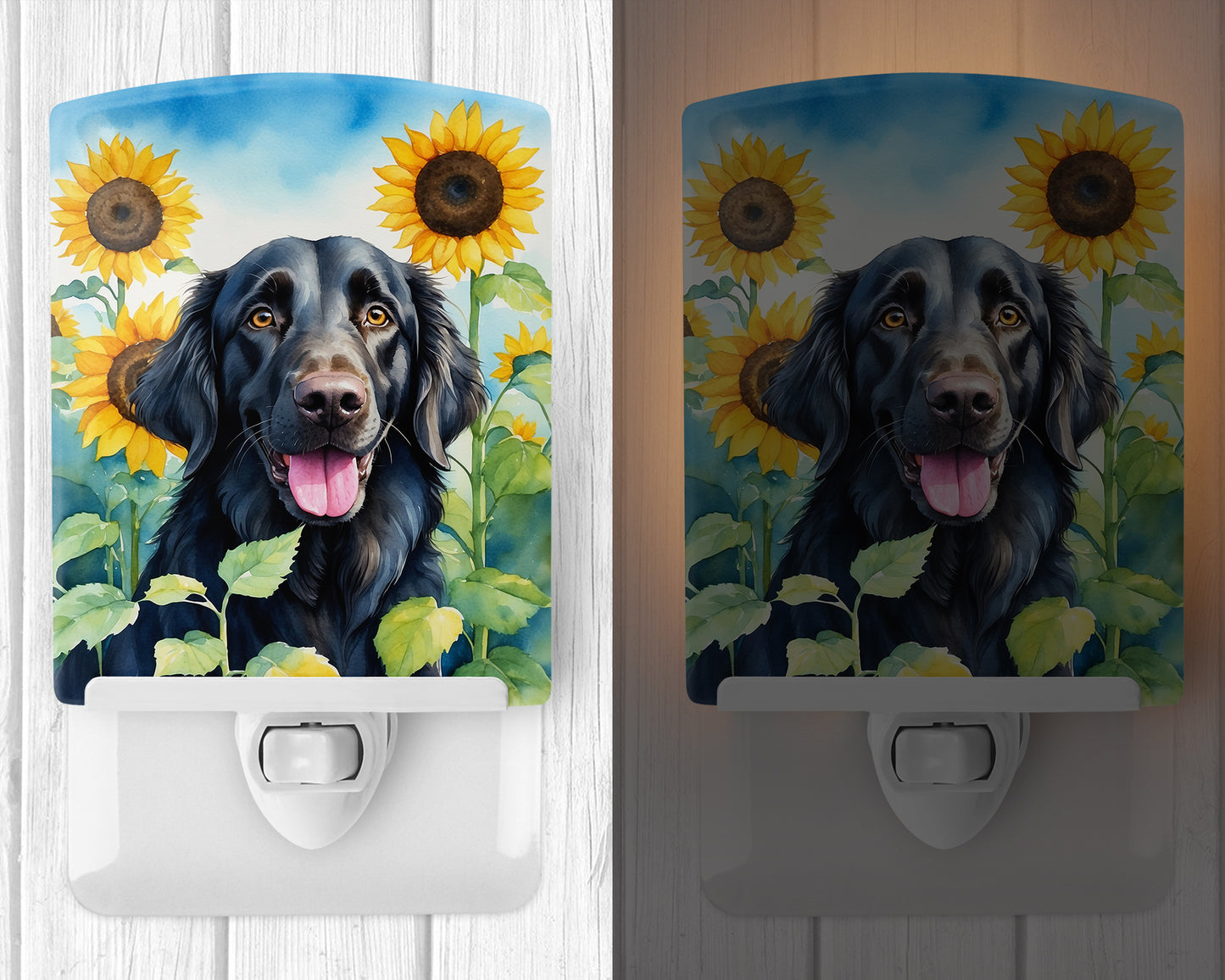 Flat-Coated Retriever in Sunflowers Ceramic Night Light