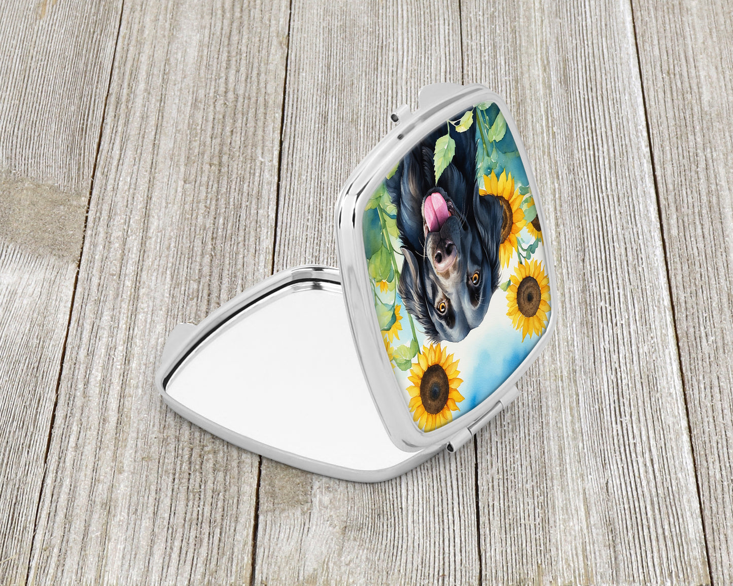 Flat-Coated Retriever in Sunflowers Compact Mirror