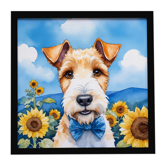 Buy this Fox Terrier in Sunflowers Framed Metal Print