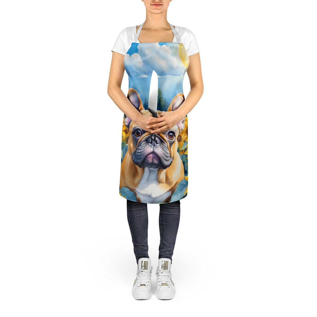 French Bulldog in Sunflowers Apron