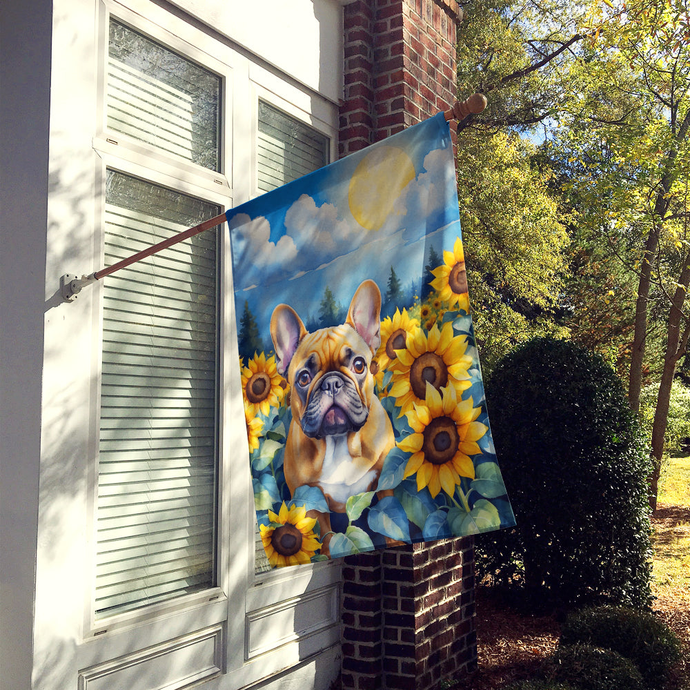 French Bulldog in Sunflowers House Flag