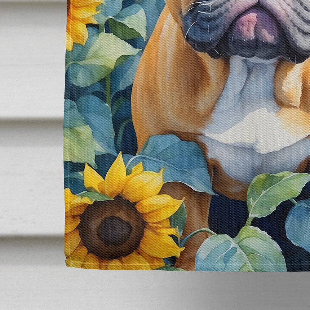 French Bulldog in Sunflowers House Flag