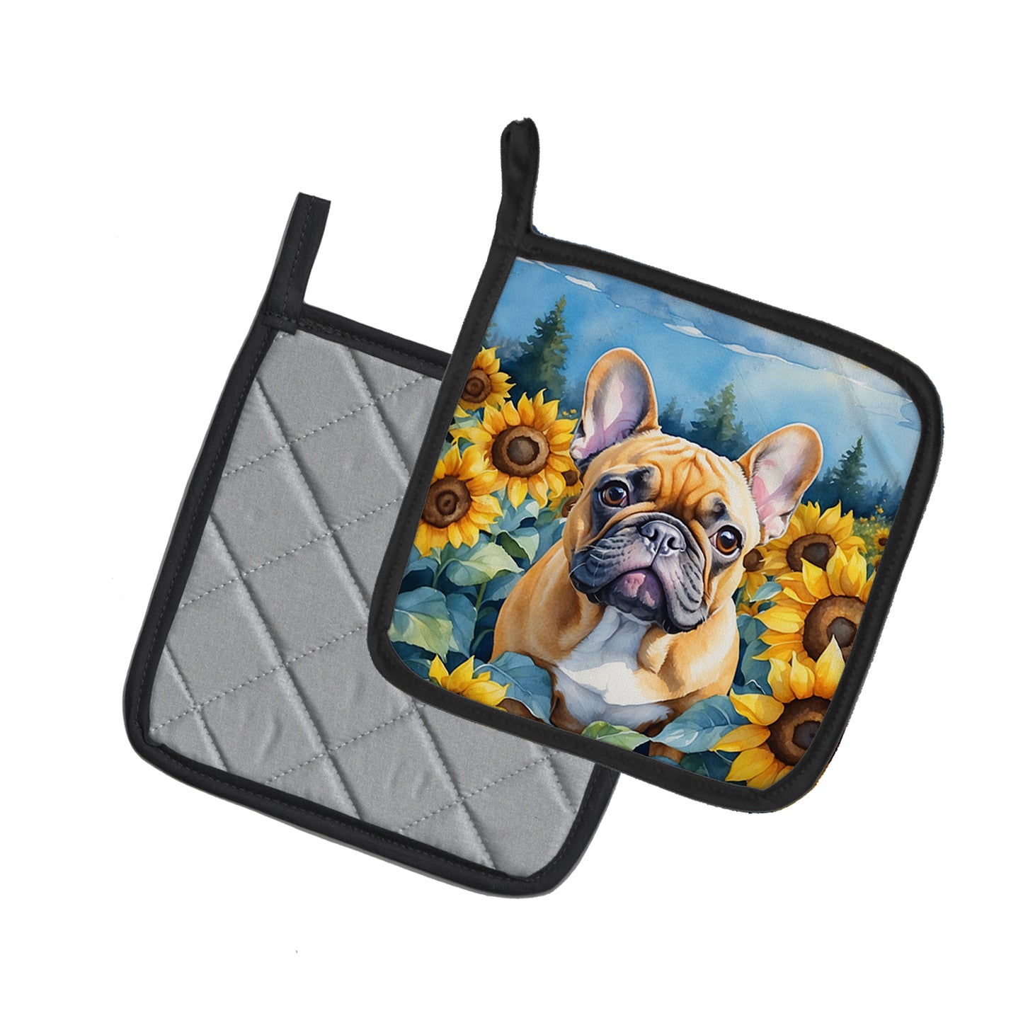 French Bulldog in Sunflowers Pair of Pot Holders