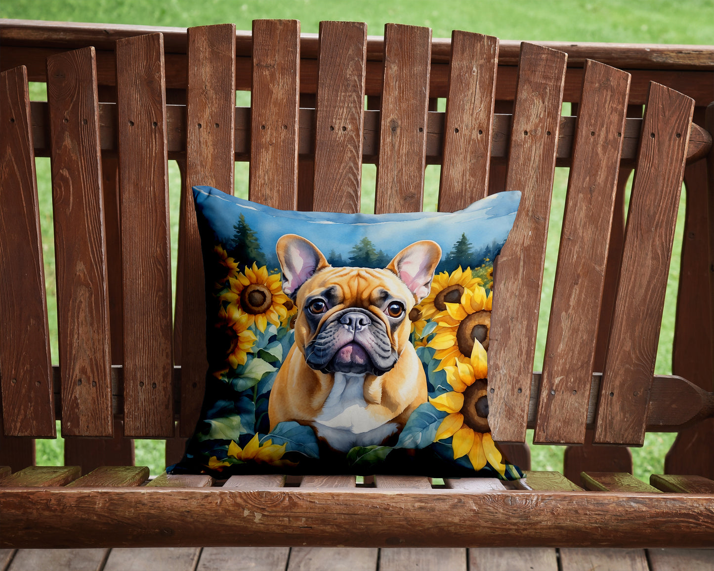 French Bulldog in Sunflowers Throw Pillow