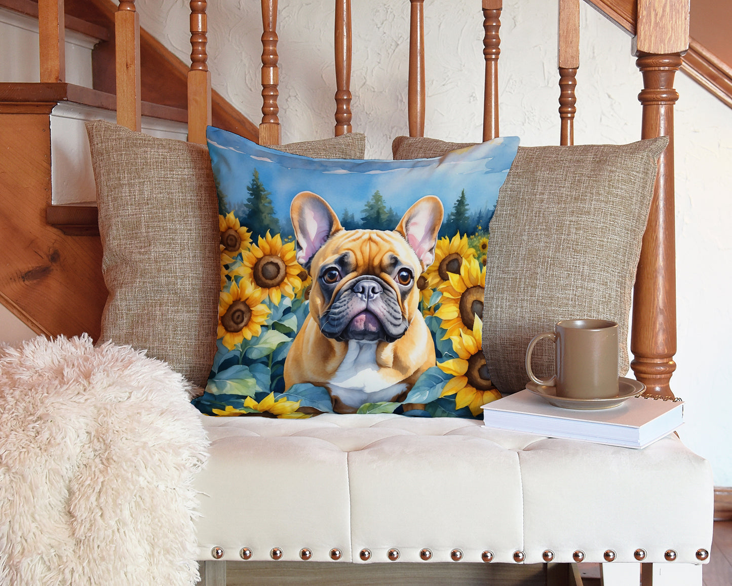 French Bulldog in Sunflowers Throw Pillow