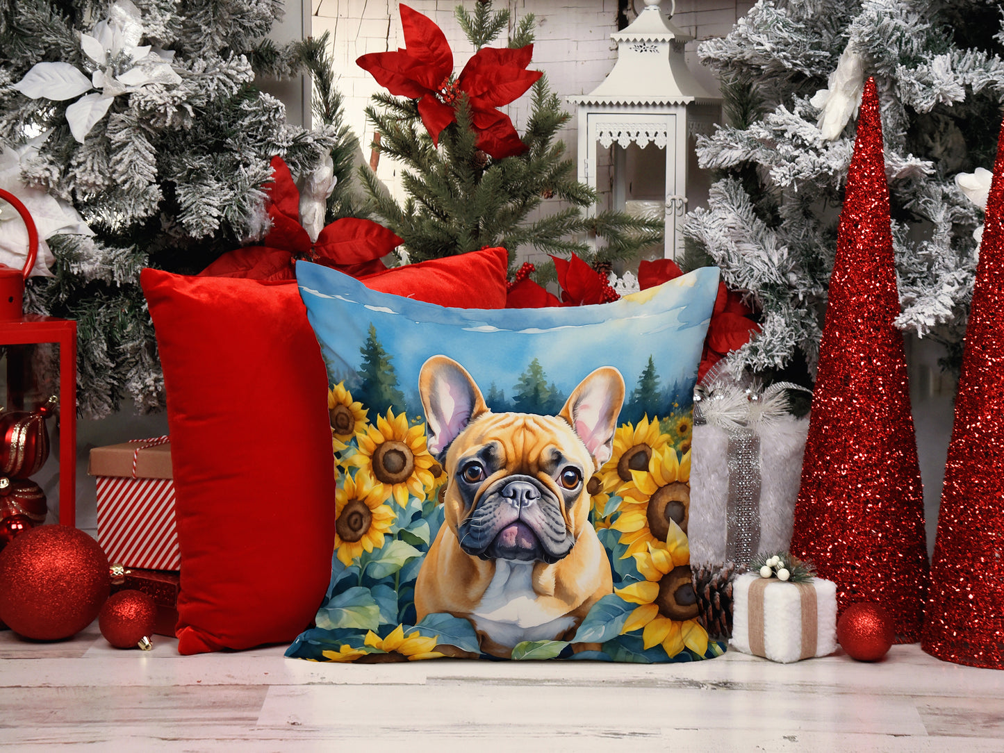 French Bulldog in Sunflowers Throw Pillow