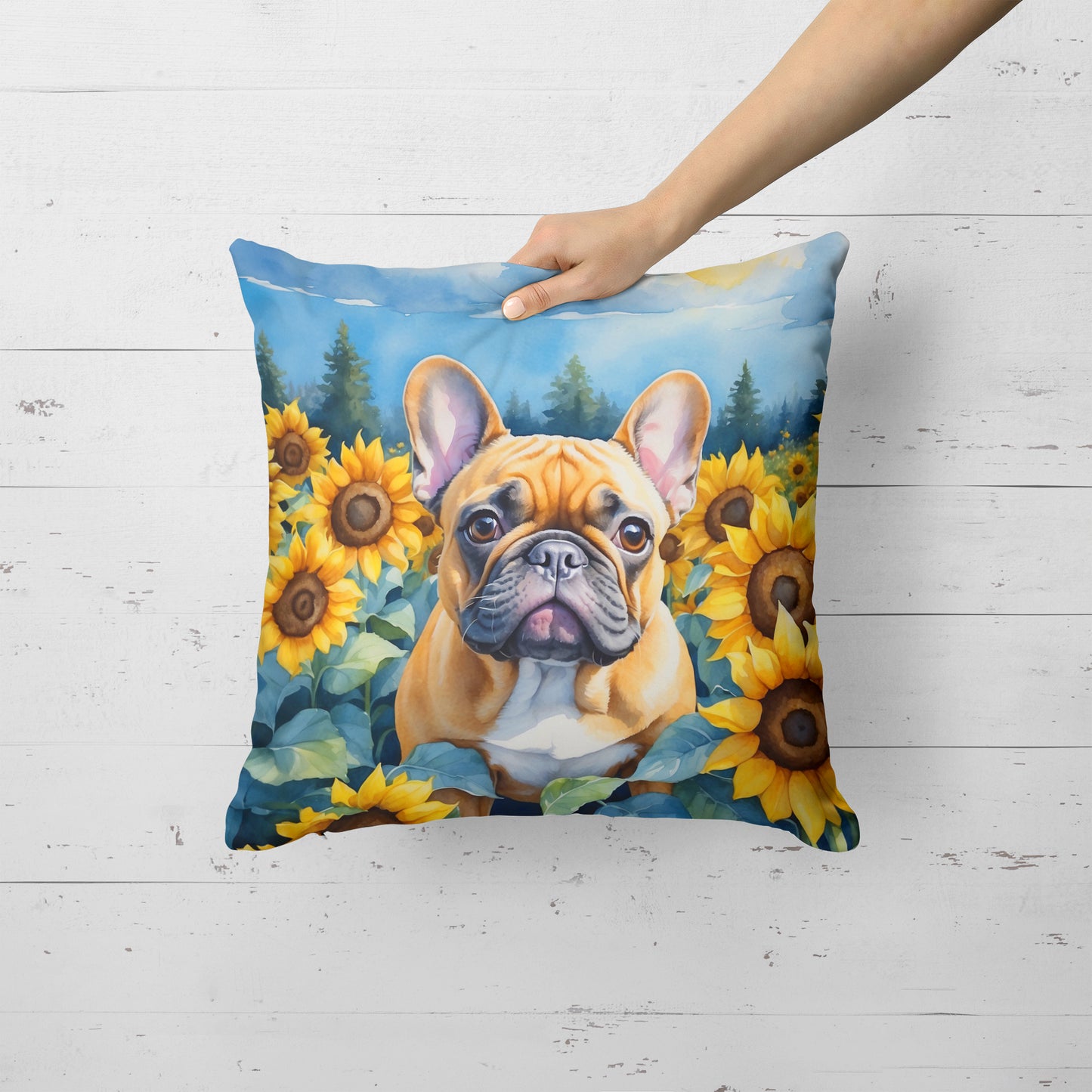 French Bulldog in Sunflowers Throw Pillow