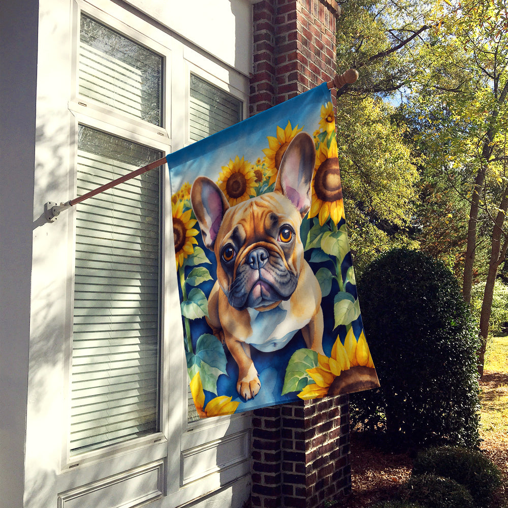 French Bulldog in Sunflowers House Flag