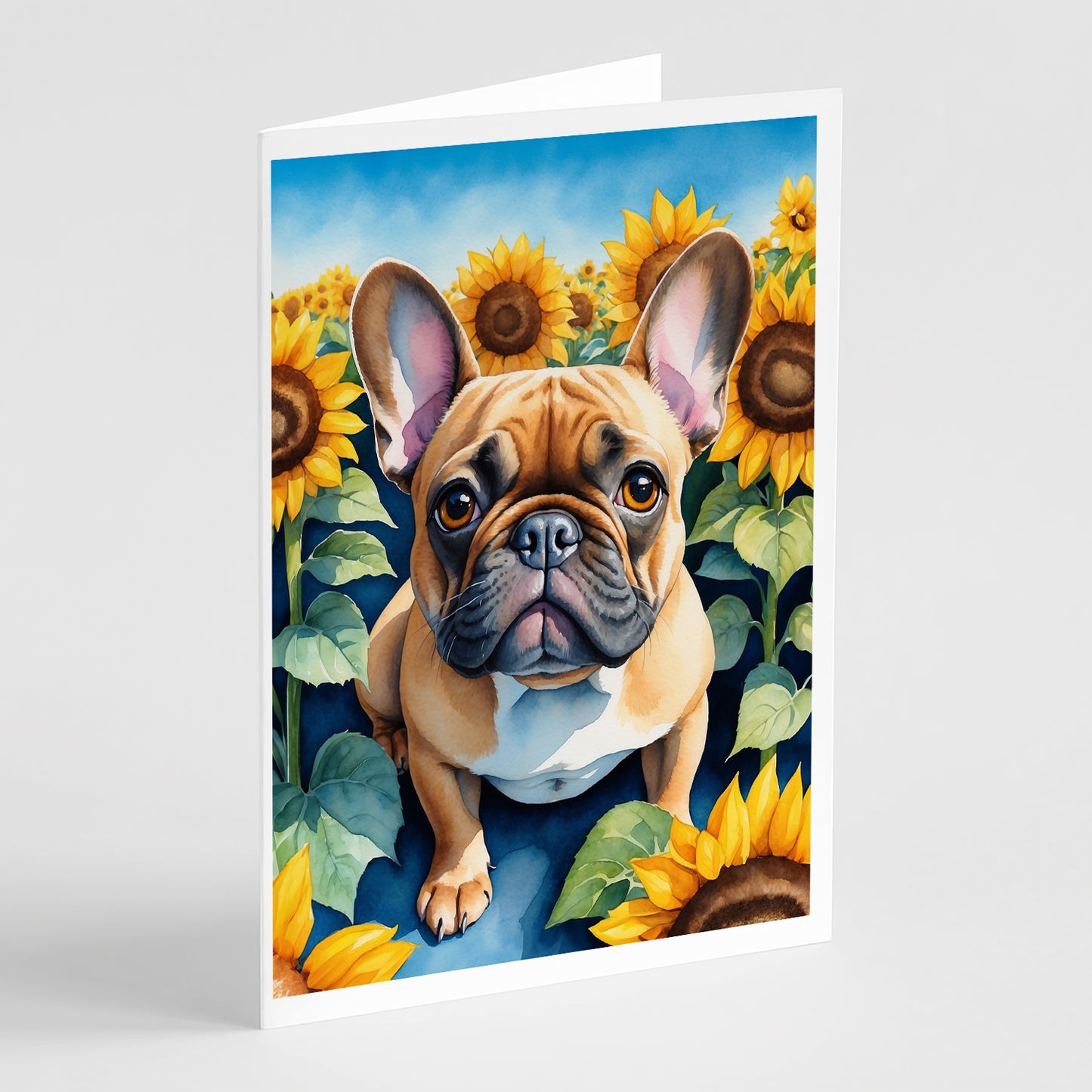 Buy this French Bulldog in Sunflowers Greeting Cards Pack of 8