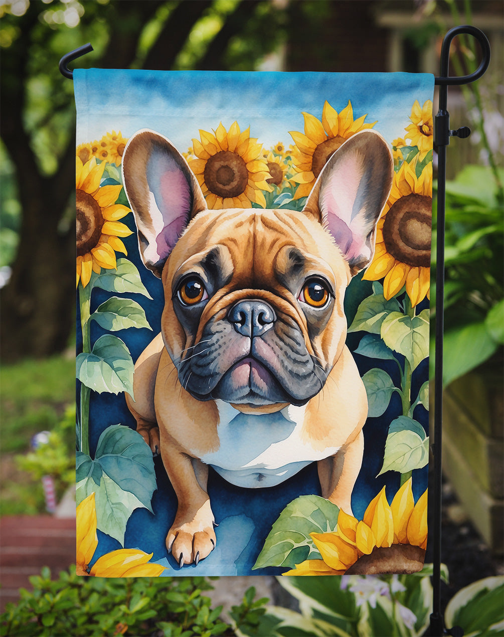 French Bulldog in Sunflowers Garden Flag