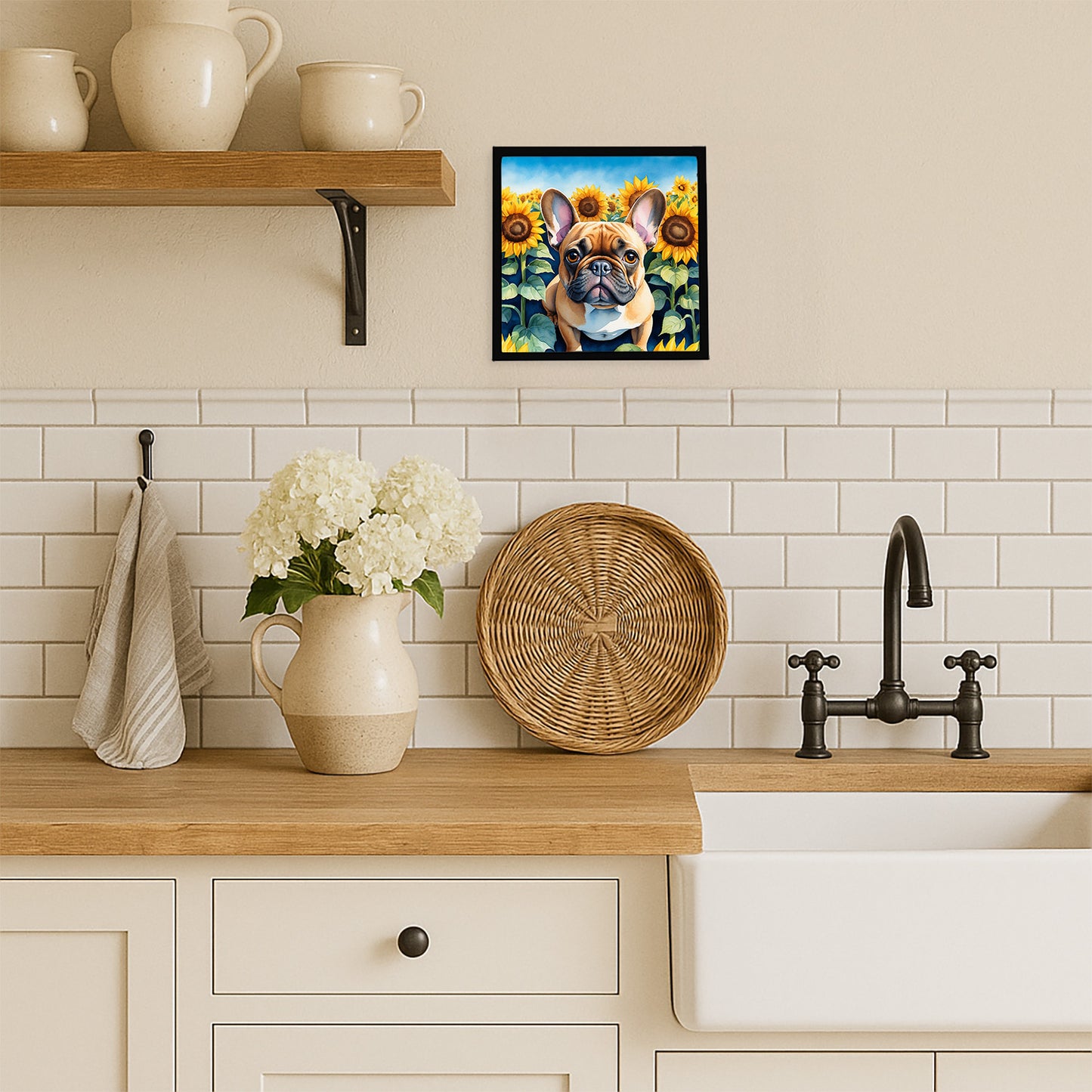 French Bulldog in Sunflowers Framed Metal Print