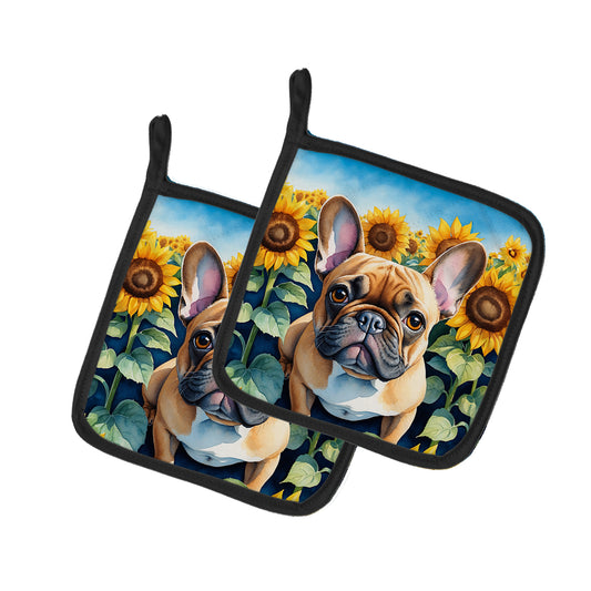 Buy this French Bulldog in Sunflowers Pair of Pot Holders