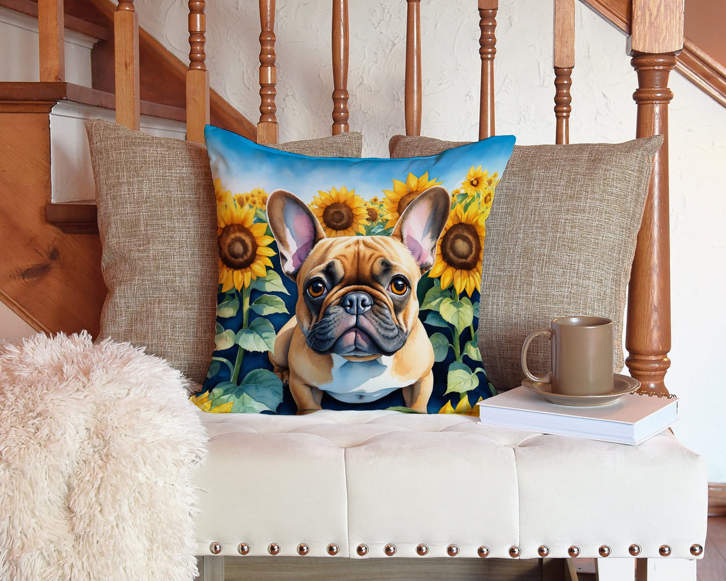 French Bulldog in Sunflowers Throw Pillow