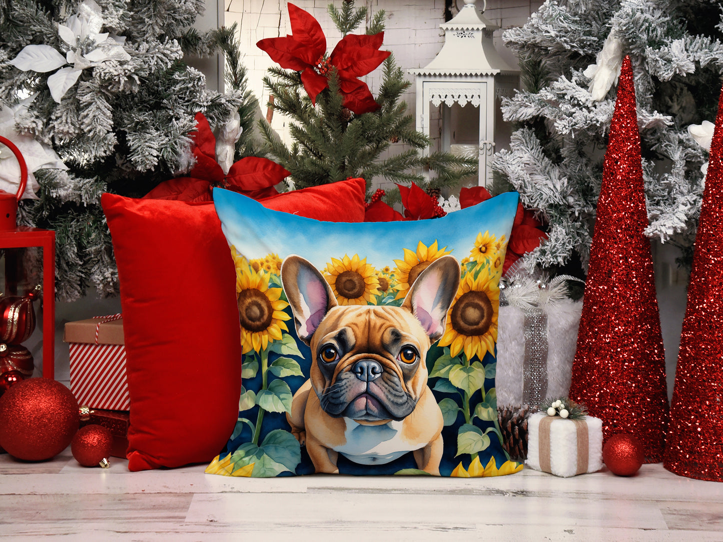 French Bulldog in Sunflowers Throw Pillow