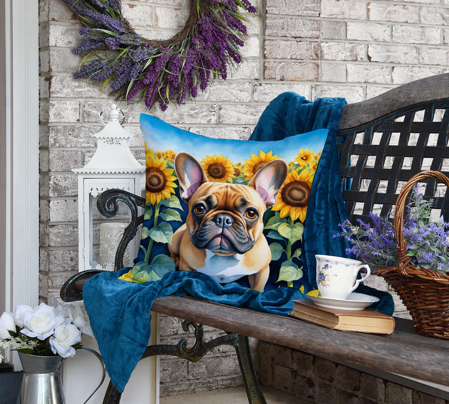 French Bulldog in Sunflowers Throw Pillow