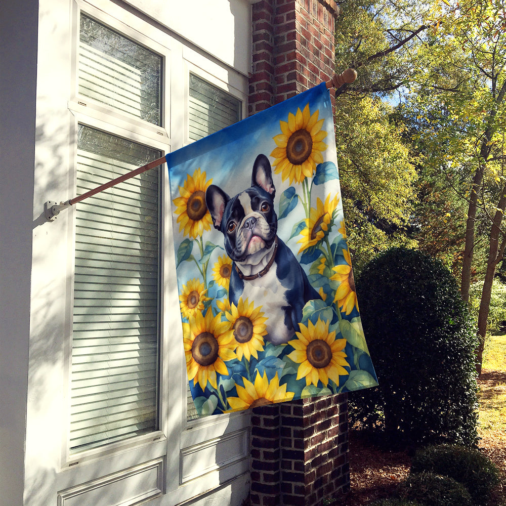 French Bulldog in Sunflowers House Flag