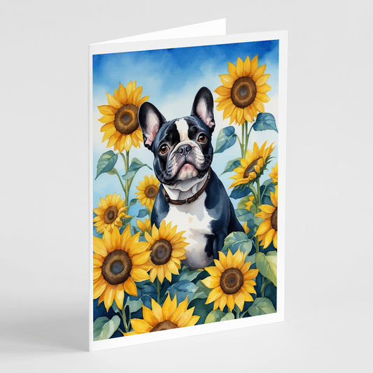 Buy this French Bulldog in Sunflowers Greeting Cards Pack of 8