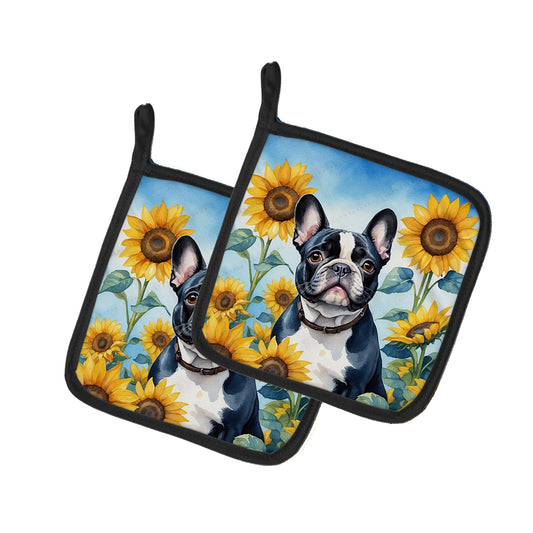 Buy this French Bulldog in Sunflowers Pair of Pot Holders