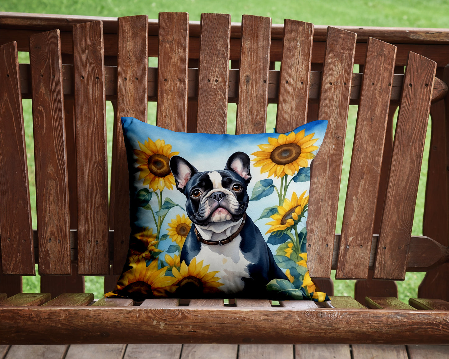 French Bulldog in Sunflowers Throw Pillow