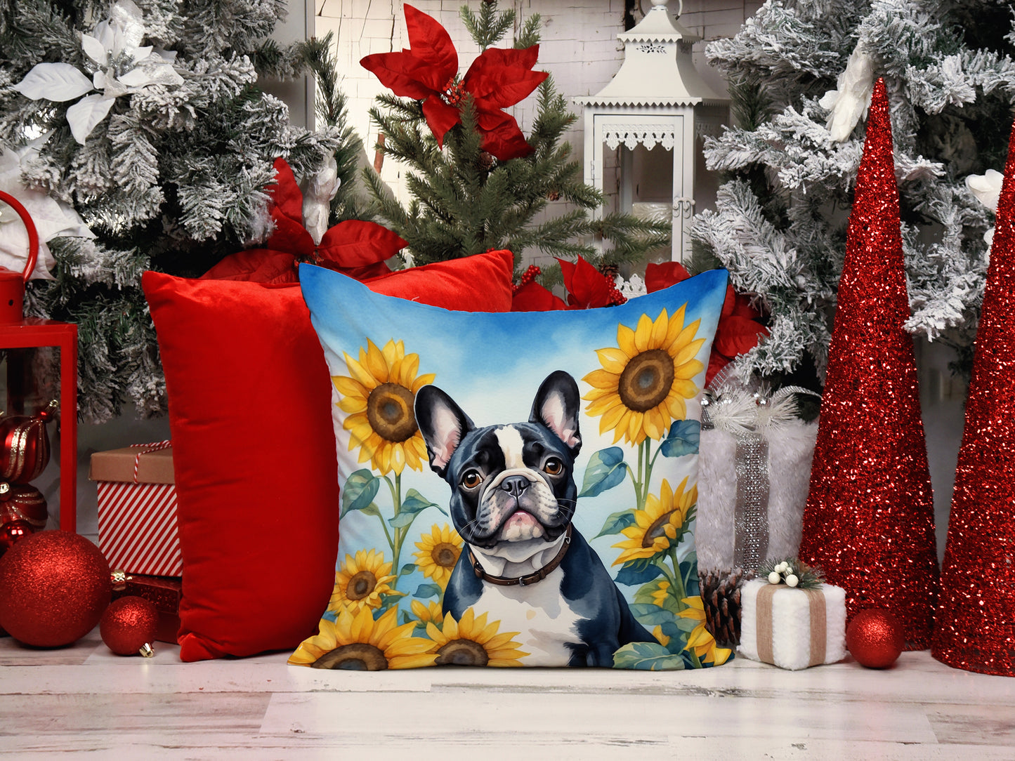 French Bulldog in Sunflowers Throw Pillow