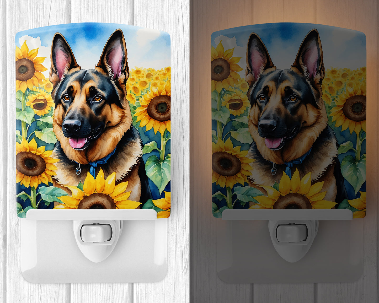 German Shepherd in Sunflowers Ceramic Night Light