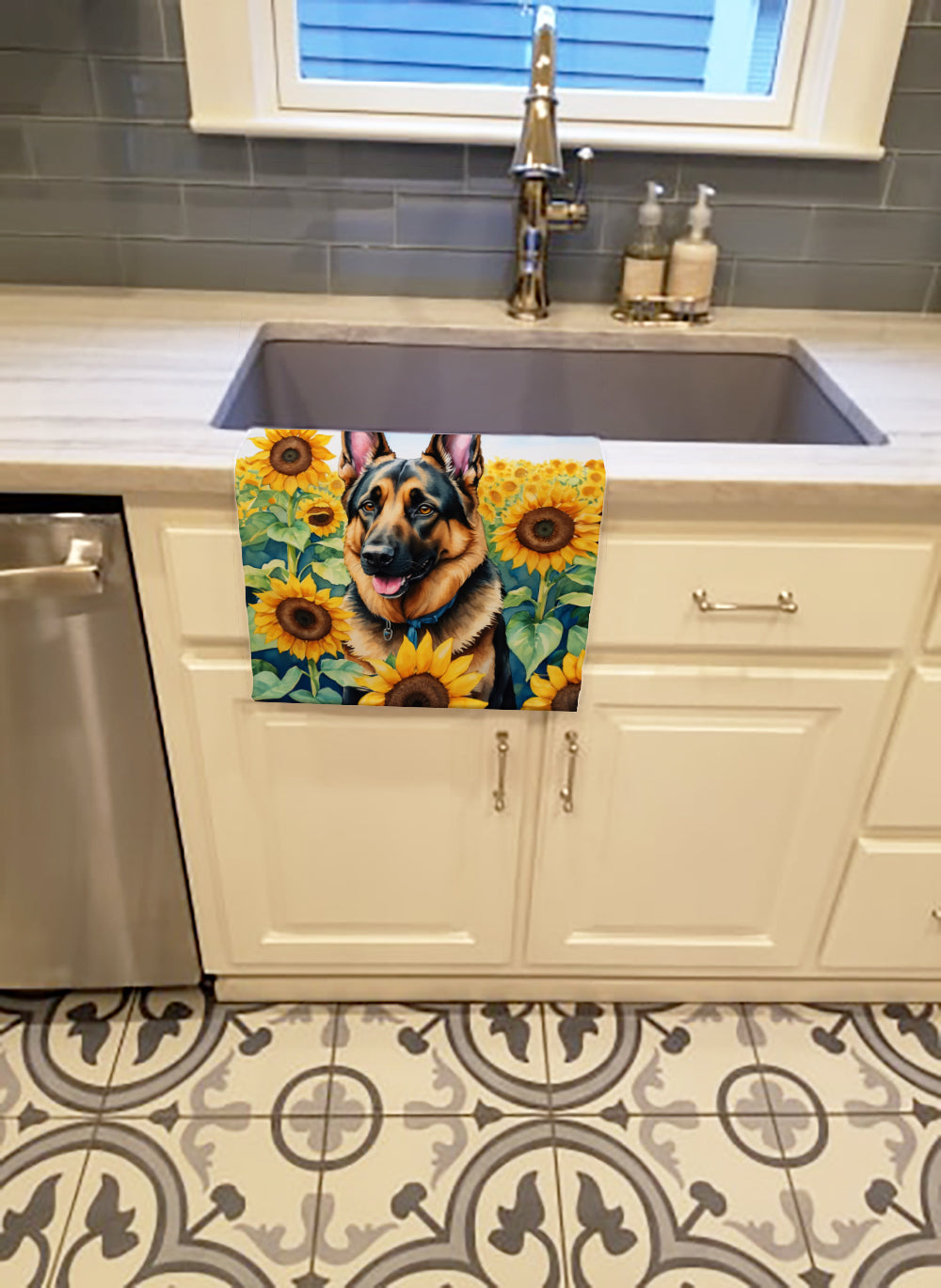 German Shepherd in Sunflowers Kitchen Towel