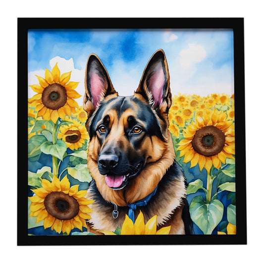Buy this German Shepherd in Sunflowers Framed Metal Print