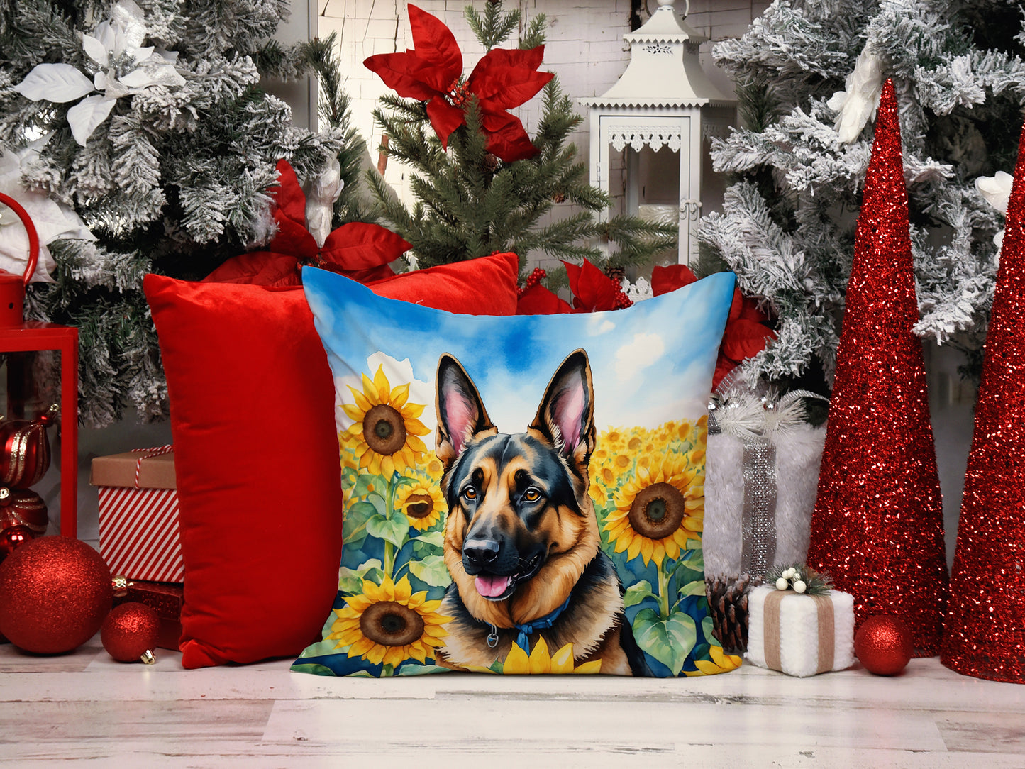 German Shepherd in Sunflowers Throw Pillow