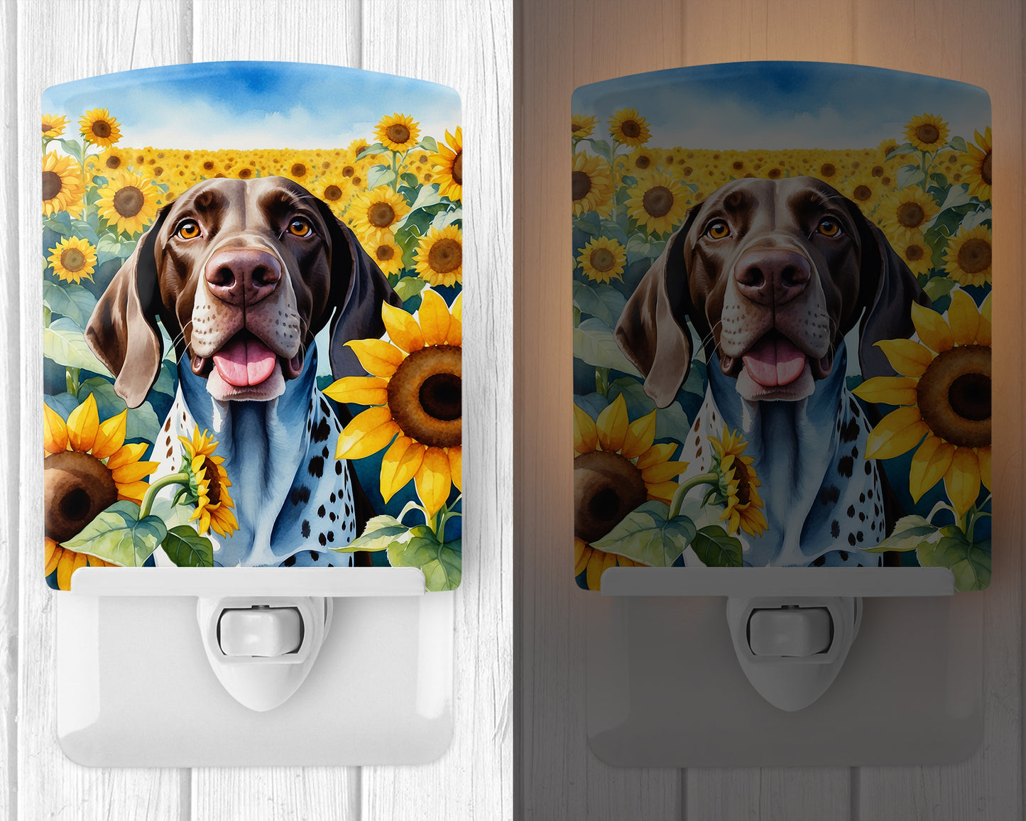 German Shorthaired Pointer in Sunflowers Ceramic Night Light