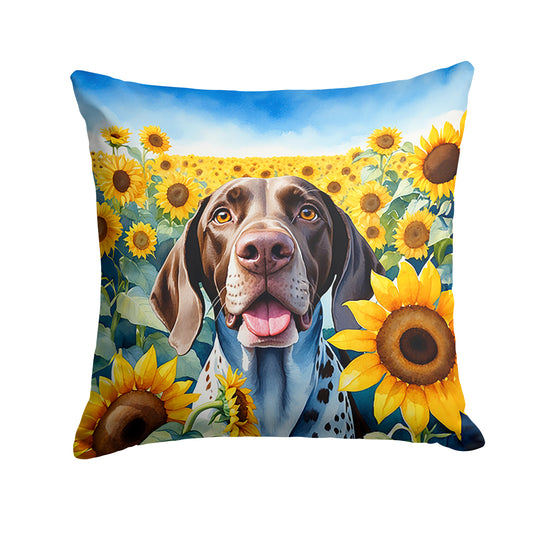 Buy this German Shorthaired Pointer in Sunflowers Throw Pillow