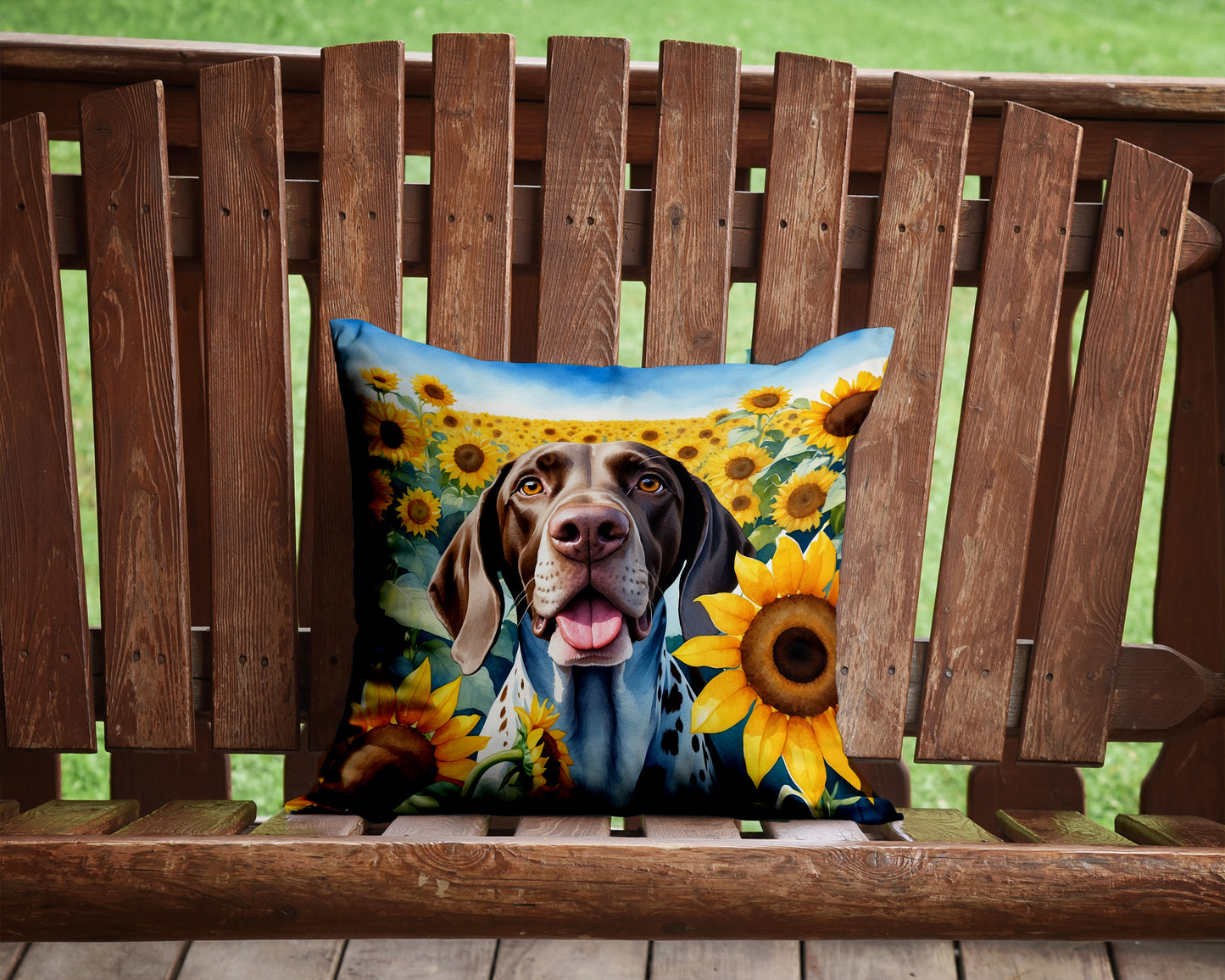 German Shorthaired Pointer in Sunflowers Throw Pillow