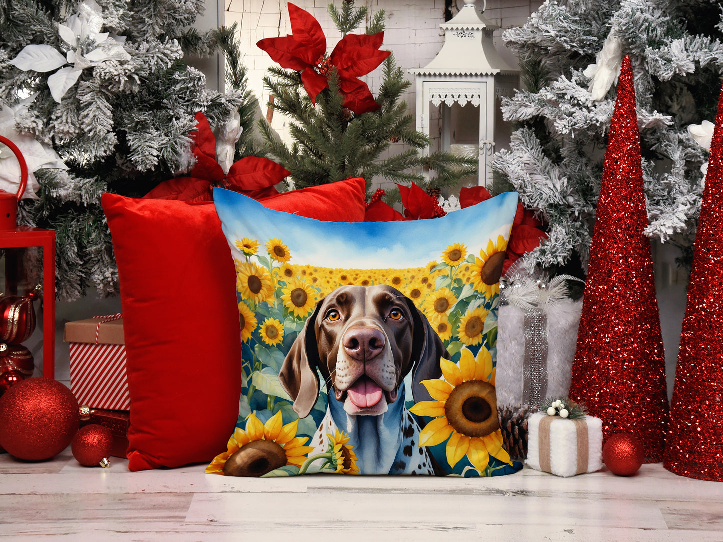 German Shorthaired Pointer in Sunflowers Throw Pillow