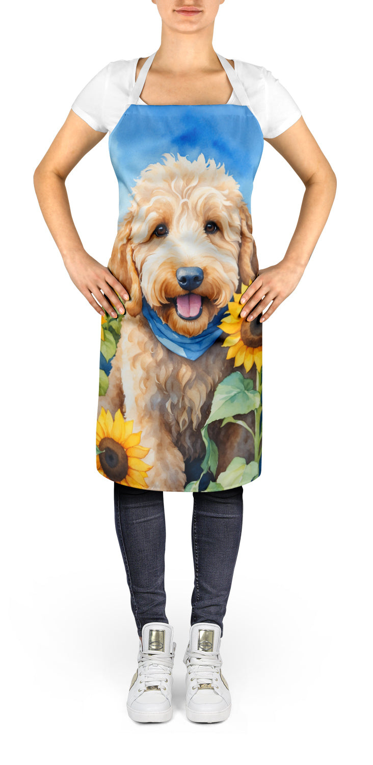 Goldendoodle in Sunflowers Apron