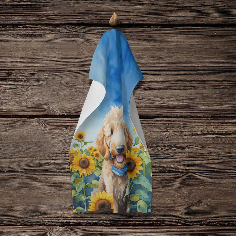 Goldendoodle in Sunflowers Kitchen Towel